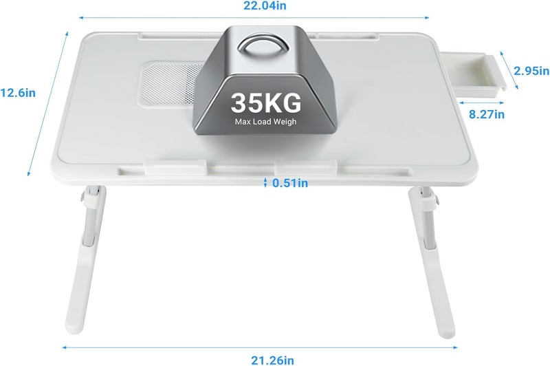 XTRA Laptop Lap Desk with Cooling Fan - Adjustable with Light, USB, Storage Drawer - Folding Bed Desk,22.04"*12.59",White - Image 5